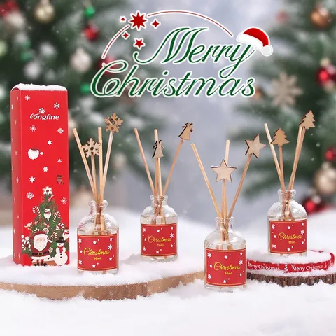 Kerst Geurstokjes Set Huis Indoor Geur Luchtverfrisser Met Houten Decor Vluchtige Stokjes Vakantie Cadeau