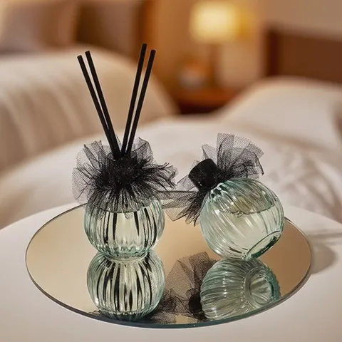 Elegante Difusor de Varillas de Vidrio con Lazo de Encaje Purificador de Aire a Rayas Set de Fragancia para Hogar Dormitorio Baño