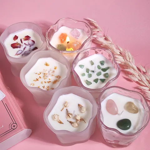 Bougie Parfumée en Cire de Soja Cristal Fleur Séchée Pot en Verre Torsadé Bougie d'Aromathérapie Pour Chambre Décoration Cadeau