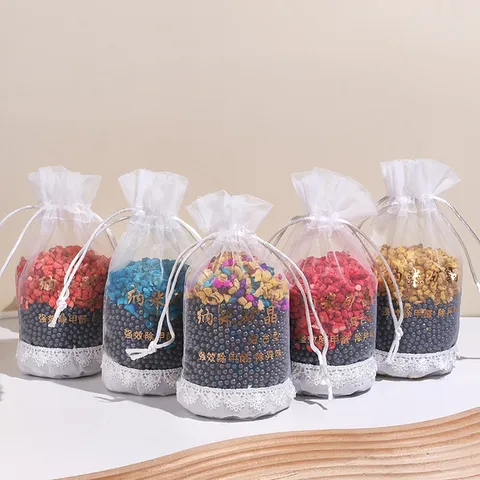 Nano Mineral Crystal Charcoal Sachet Air Freshener Odor Eliminator For Car Wardrobe Home Lace Mesh Drawstring Bag
