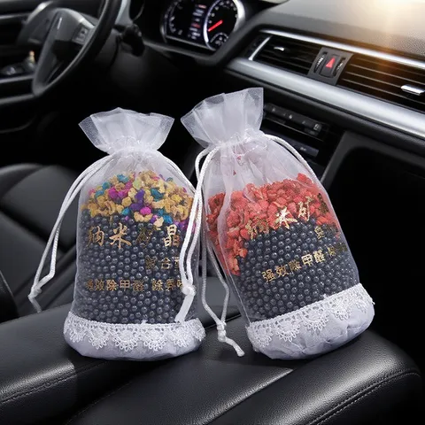 Nano Mineral Crystal Charcoal Sachet Air Freshener Odor Eliminator For Car Wardrobe Home Lace Mesh Drawstring Bag