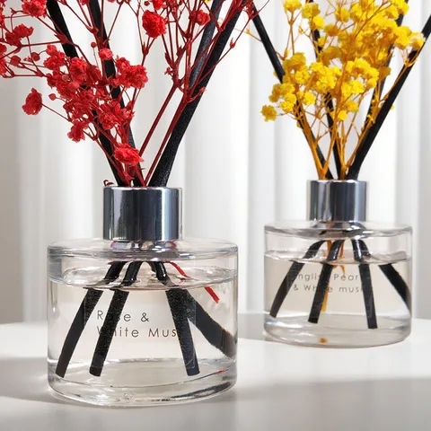 Difusor de Aroma en Botella de Vidrio Con Flores Secas y Varillas de Ratán Ambientador Duradero Para el Hogar Sala de Estar Dormitorio