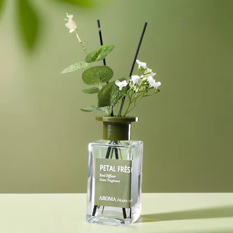 Difusor de Aromas para el Hogar Botella de Vidrio con Decoración Floral de Planta Verde Aceite Esencial Ambientador para Sala de Estar Dormitorio Oficina