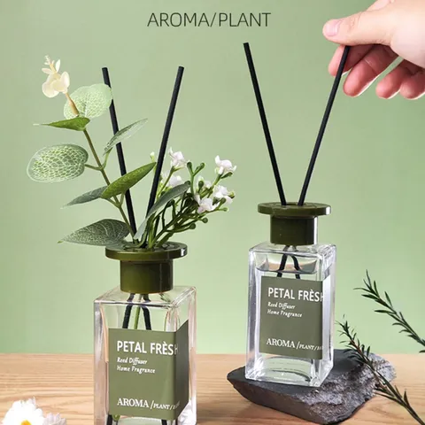 Difusor de Aromas para el Hogar Botella de Vidrio con Decoración Floral de Planta Verde Aceite Esencial Ambientador para Sala de Estar Dormitorio Oficina