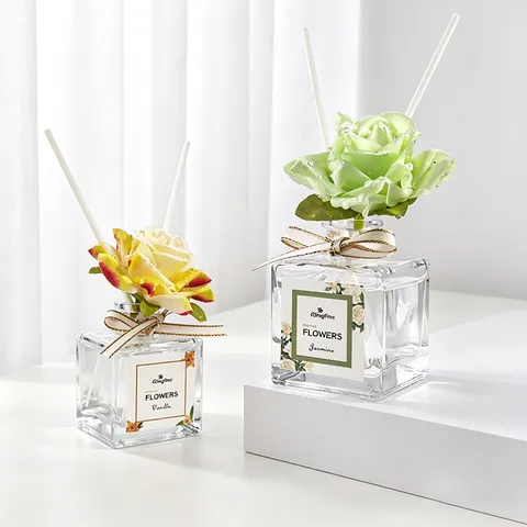 Rose Floral Reed Diffuser Glass Bottle Artificial Flower Air Freshener Home Decor Aroma Fragrance Diffuser Gift