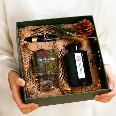 Ensemble Boîte Cadeau Aromathérapie Mousse de Pin Diffuseur Bouteille en Verre Huile Essentielle Parfum Maison Déco