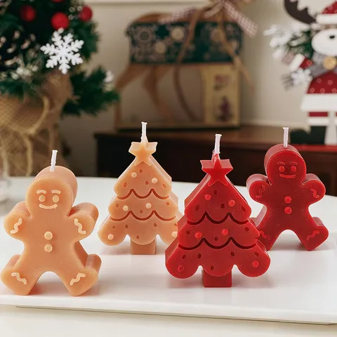 Kerstboom En Peperkoekman Geurkaars Festief Vakantiecadeau Aromatherapie Was Huisdecoratie Kaars