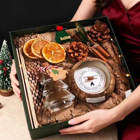 Kerst Aromatherapie Cadeauset Geurkaars En Glazen Diffuser Fles Feestelijke Huisdecoratie Cadeau