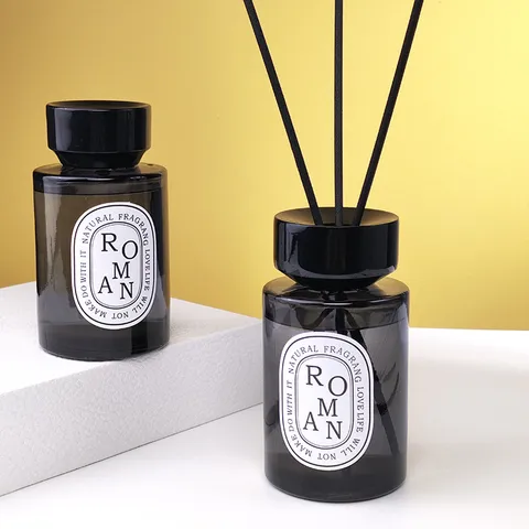 Schwarze Glasflasche Duftstäbchen Set Langanhaltender Holziges Aroma Aromatherapie Lufterfrischer Für Zuhause Wohnzimmer Dekoration