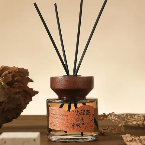 Glas Reed Diffuser Flasche Mit Holzkappe Und Rattan Stäbchen Lufterfrischung Aromatherapie Für Zuhause Und Auto Dekor