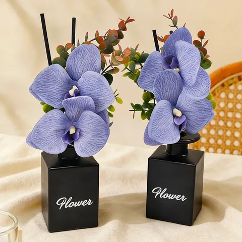 Bouteille en Verre d'Aromathérapie Avec Fausse Fleur de Phalaenopsis Violette Désodorisant Diffuseur à Btonnets Pour Maison Chambre Hôtel