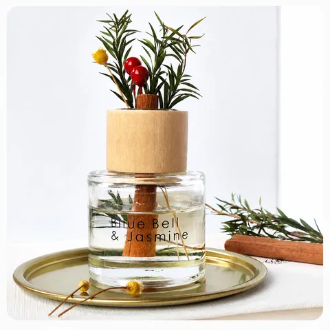 Difusor de Varillas Botella de Vidrio Con Tapa de Madera Canela Flor Seca Fragancia Natural Aromaterapia Ambientador para Coche Hogar
