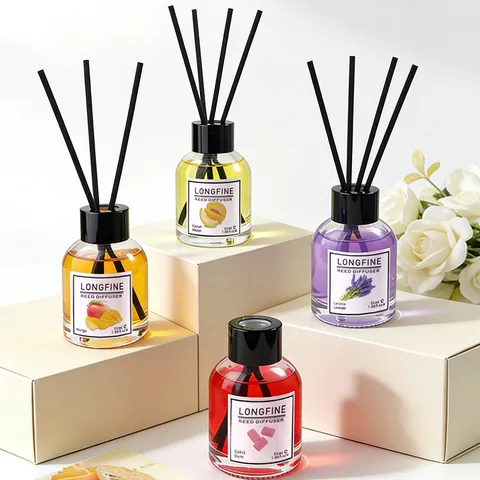 Longfine Reed Diffuser Room Air Freshener Home Fragrance Glass Bottle With Rattan Sticks Natural Essential Oil Aroma