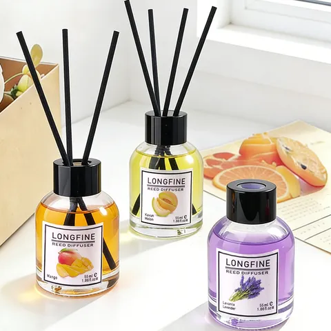 Longfine Reed Diffuser Room Air Freshener Home Fragrance Glass Bottle With Rattan Sticks Natural Essential Oil Aroma
