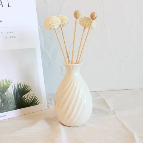 Minimaliste Blanc Spirale Texture Céramique Aromathérapie Fleur Séchée Salon Nordique Bureau Parfum Décor Reed Diffuseur Cadeau Ensemble
