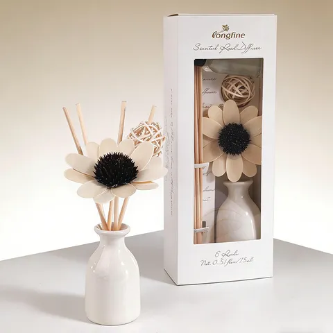 Scented Reed Diffuser Set Sunflower Rattan Ball Ceramic Bottle Air Freshening Home Decor Fragrance Gift Box