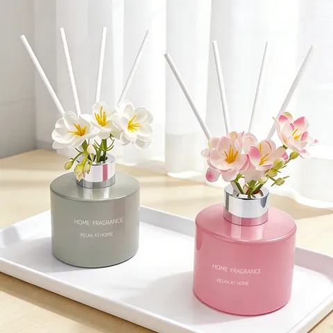 Home Fragrance Reed Diffuser Bottle With Artificial Flower And Fiber Sticks Long Lasting Aroma Essential Oil Room Decor