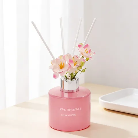 Home Fragrance Reed Diffuser Bottle With Artificial Flower And Fiber Sticks Long Lasting Aroma Essential Oil Room Decor