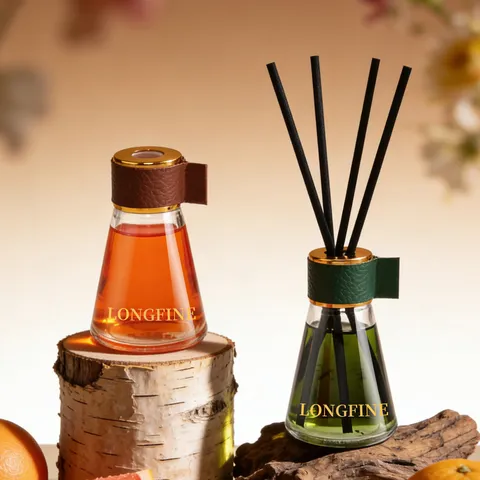 Botella Difusora de Varillas de Vidrio Con Adorno de Cuero y Aceite Aromático Ambientador para Hogar
