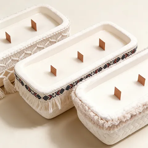 Candela Profumata in Cera di Soia Fatta a Mano in Tazza di Gesso con Decorazione a Nappa Stoppini in Legno per Camera