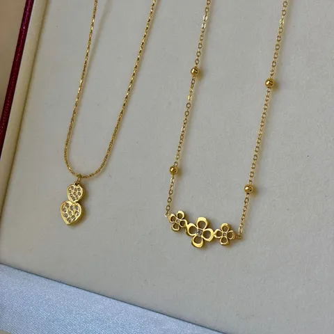 Minimalistische Edelstahl Blume Herz Halskette Für Damen Vergoldet Gänseblümchen Klee Anhänger Kette Schmuck Geschenk