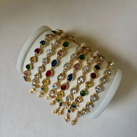Edelstahl Mehrfarbig Strass Herz Rund Splicing Armband Vergoldet Wassertropfen Oval Geometrische Kette Armband Für Damen Mode Schmuck