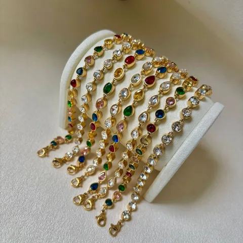 Edelstahl Mehrfarbig Strass Herz Rund Splicing Armband Vergoldet Wassertropfen Oval Geometrische Kette Armband Für Damen Mode Schmuck