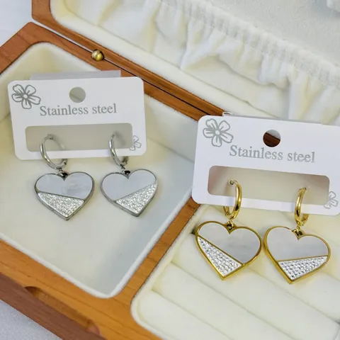 Mode Edelstahl Strass Herz Creolen Für Damen Luxus Elegante Künstliche Perle Inlay Herz Hängen Ohrringe Schmuck