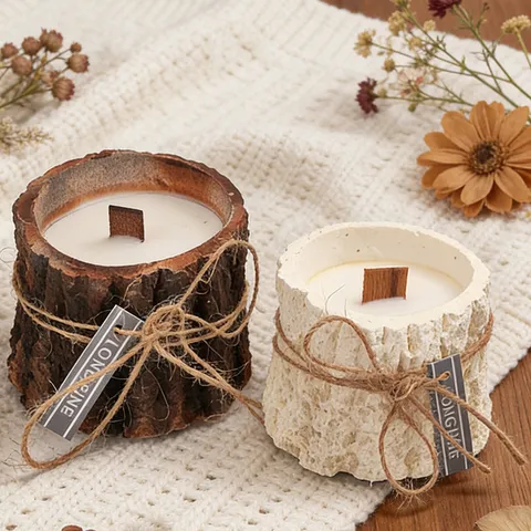 Candela Profumata in Cera di Soia Fatta a Mano Forma di Ceppo d'Albero Candela per Aromaterapia Lucignolo di Legno Stile Ins Arredamento per la Casa Regalo di Atmosfera