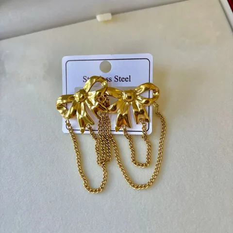 Damen Edelstahl 18K Vergoldete Schleife Herz Ohrhänger Ins Stil Quasten Tropfen Ohrringe Mode Schmuck Geschenk