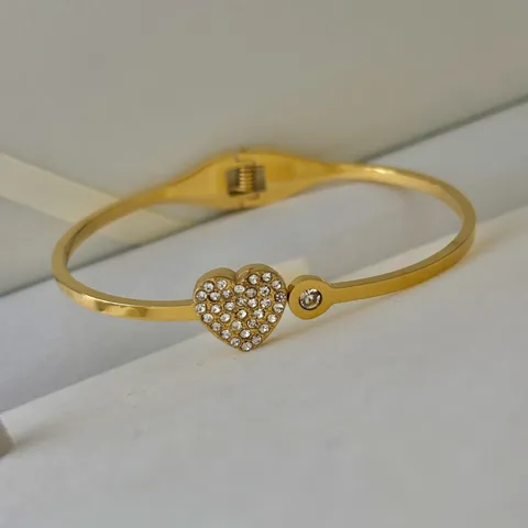 Edelstahl 18K Vergoldet Strass Herz Klee Schmuckset Für Damen Elegant Herz Armreif Halskette Ohrringe Hochzeit Geschenk