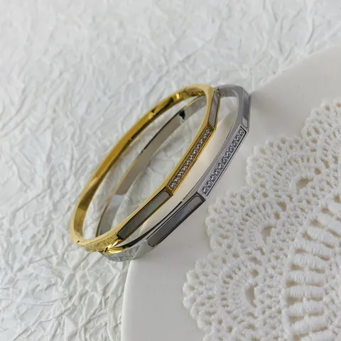 Edelstahl Muschel Zirkonia Armband Damen Gold Silber Galvanisiert Perlmutt Eingelegt Armreif Schnapp-Design Schmuck