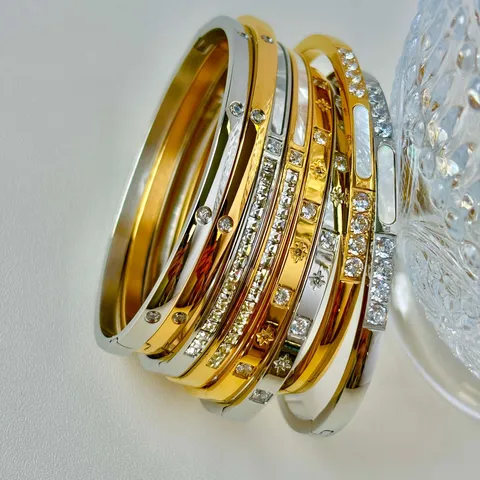 Damen Minimalistisch Titanstahl Zirkonia Armreif Hohe Qualität Wasserdicht Nicht Verblassend Schmaler Scharnier Armband Schmuck Für Den Alltag