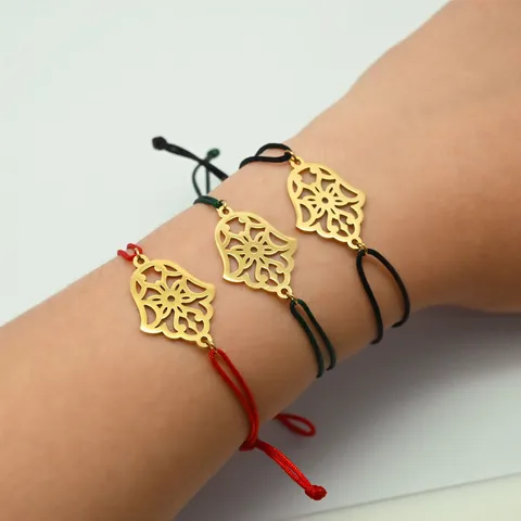 Edelstahl Hohl Hand der Fatima Geflochtene Kordel Armband Glücksbringer Verstellbar Vergoldet Ethno Armband Für Unisex