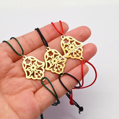 Edelstahl Hohl Hand der Fatima Geflochtene Kordel Armband Glücksbringer Verstellbar Vergoldet Ethno Armband Für Unisex