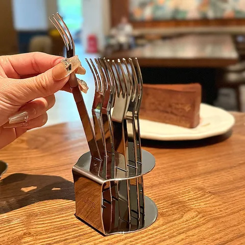 Edelstahl Fruchtgabel Dessert Kuchen Kleine Gabeln Mit Aufbewahrungsständer Nordischer Stil Minimalistisches Geschirr Küchenwerkzeuge