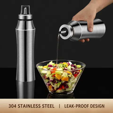 304 Stainless Steel Oil Dispenser Bottle Leak Proof Non Drip Kitchen Seasoning Container Cruet For Cooking Home Use
