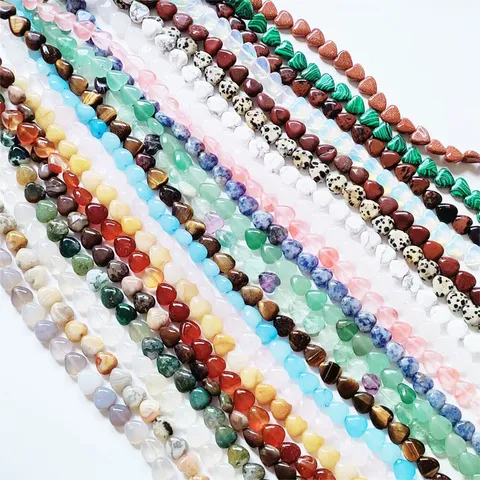 Perles en Vrac en Cœur en Pierre Naturelle Cristal Agate Perle d'Amour Pour Collier Boucles d'Oreilles Accessoires de Bijoux DIY