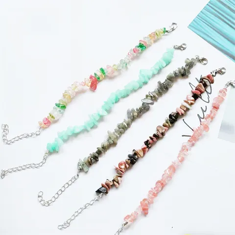 Bracelet en Agata Irrégulière de Gravier de Cristal Naturel Femmes Fermoir Mousqueton Chaîne d'Extension Pierre de Guérison Bijou Mode Cadeau