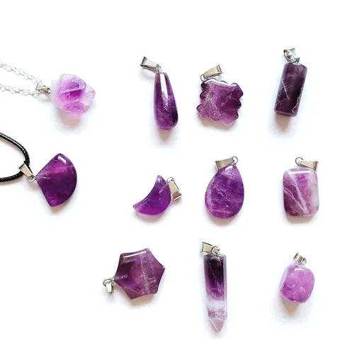 Pendentif en Améthyste Naturelle Pierre Goutte Irrégulière Lune Étoile Forme Charms DIY Bijoux Collier Pendentif Accessoires