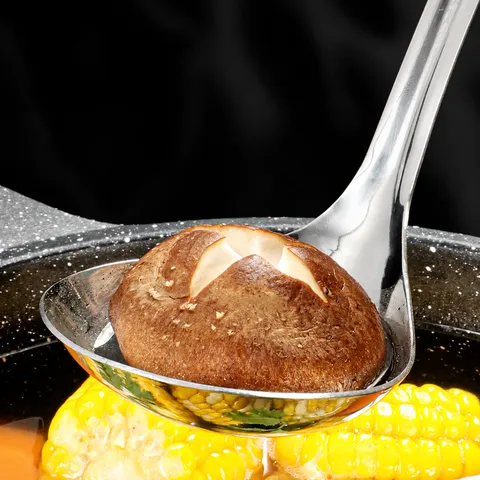 Stainless Steel Soup Spoon Long Handle Kitchen Ladle Metal Serving Spoon For Hot Pot Porridge Silver Gold Modern Minimalist