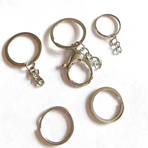 Metal Keychain Accessories Flat Split Ring With Four Section Chain And Lobster Clasp DIY Handcrafted Parts