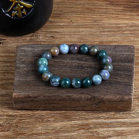 Natural Colorful Indian Agate Round Beads Bracelet Handmade Volcanic Stone Beaded Stretch Bracelet Yoga Energy Jewelry Gift