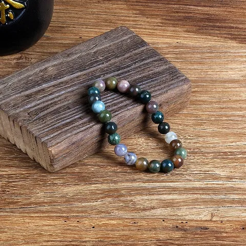 Natural Colorful Indian Agate Round Beads Bracelet Handmade Volcanic Stone Beaded Stretch Bracelet Yoga Energy Jewelry Gift