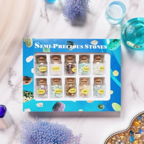 Natuurlijk Kristal Grind Wens Flessen Mineraal Specimen Doos Set Geneeskrachtige Edelsteen Drift Fles Huisdecoratie Collectie Cadeau