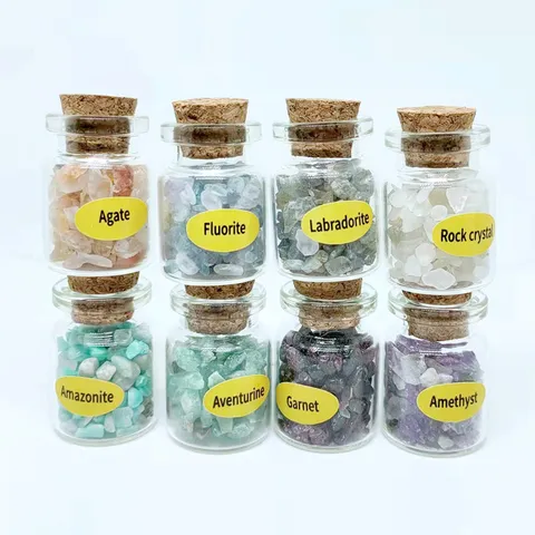 Natuurlijk Kristal Grind Wens Flessen Mineraal Specimen Doos Set Geneeskrachtige Edelsteen Drift Fles Huisdecoratie Collectie Cadeau