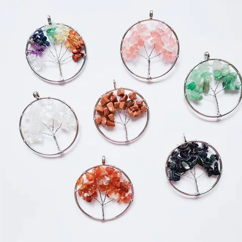 Collier Pendentif Arbre de Vie en Cristal Naturel Fait Main Arbre à Souhaits Bijou de Pierre de Guérison pour Femmes