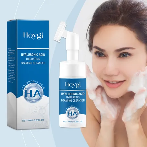 HOYGI Mousse Nettoyante Moussante Hydratante à l'Acide Hyaluronique Nettoyant Visage Doux en Profondeur avec Tête de Brosse en Silicone