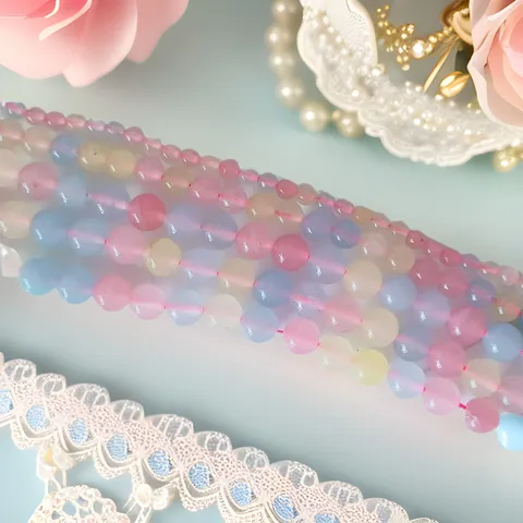 Perles Enfilées de Haute Qualité en Pierre Blanche Imitation Morganite Perles Rondes Couleur Bonbon Éclatante Accessoires de Bricolage pour Création de Bijoux