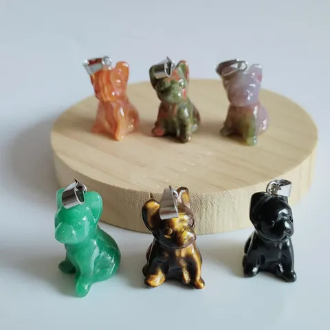Ciondolo Cane in Pietra Naturale Simpatico Animale Cristallo Agata Scultura DIY Collana Gioiello Accessorio Regalo